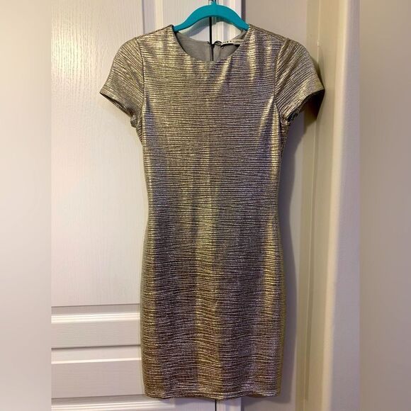 NWT Women’s Size 2💥Alice + Olivia💥Gold Luxe Metallic Finish Fitted Dress SEE - Picture 4 of 12